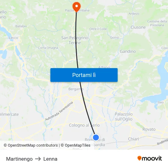 Martinengo to Lenna map