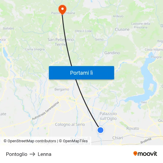 Pontoglio to Lenna map