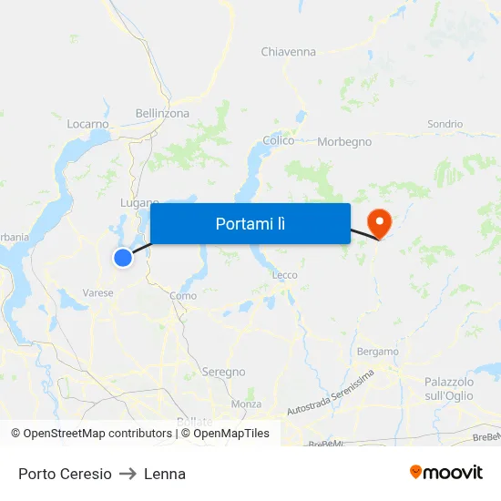 Porto Ceresio to Lenna map