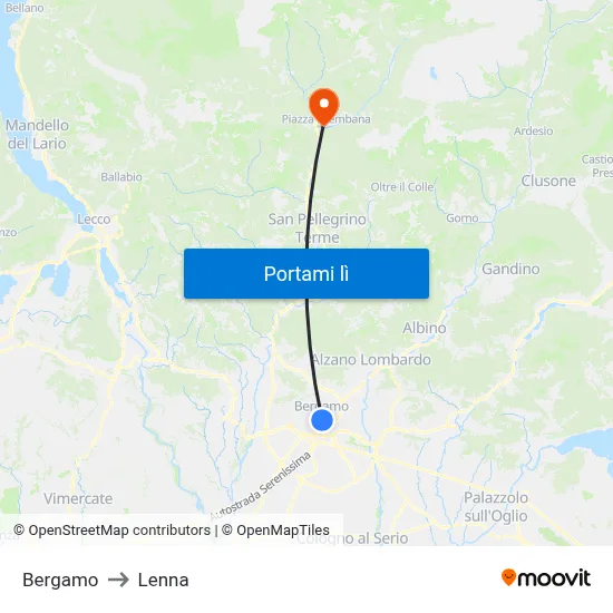 Bergamo to Lenna map