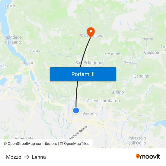 Mozzo to Lenna map