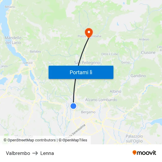 Valbrembo to Lenna map