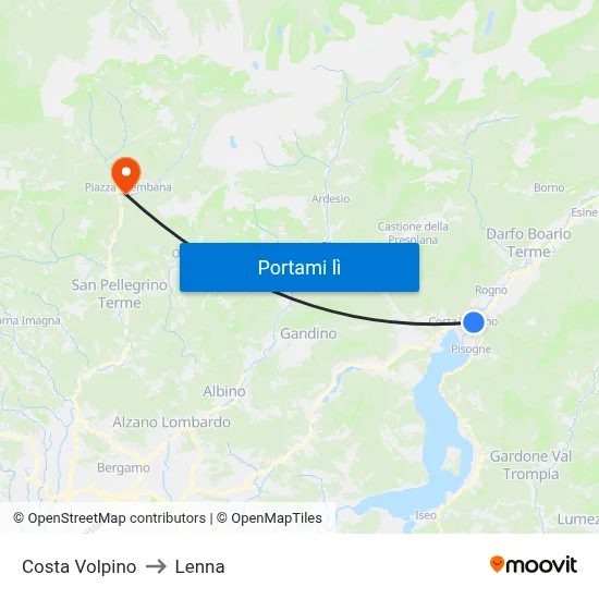 Costa Volpino to Lenna map
