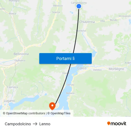 Campodolcino to Lenno map
