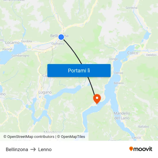 Bellinzona to Lenno map