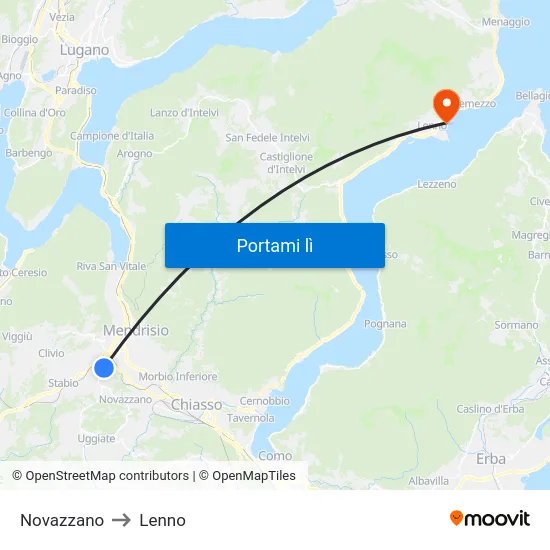 Novazzano to Lenno map