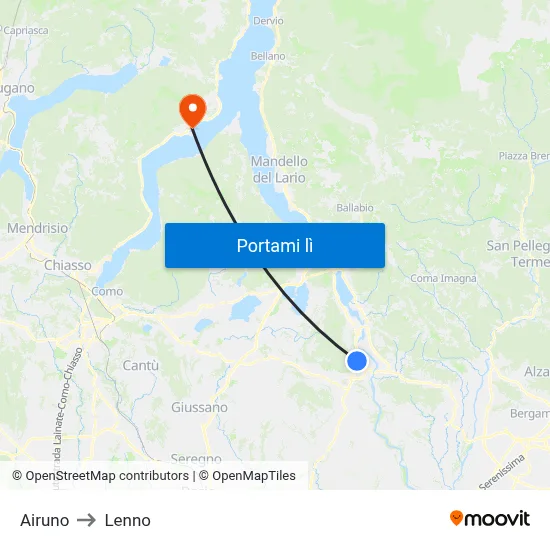 Airuno to Lenno map