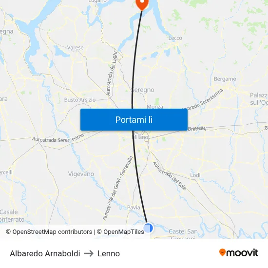 Albaredo Arnaboldi to Lenno map