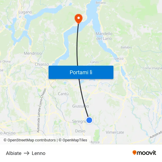 Albiate to Lenno map