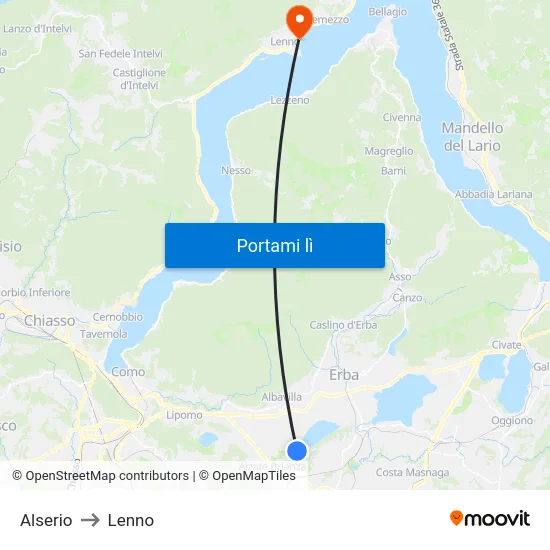 Alserio to Lenno map