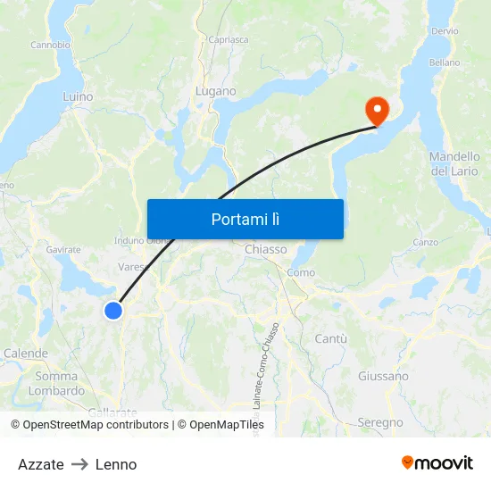 Azzate to Lenno map