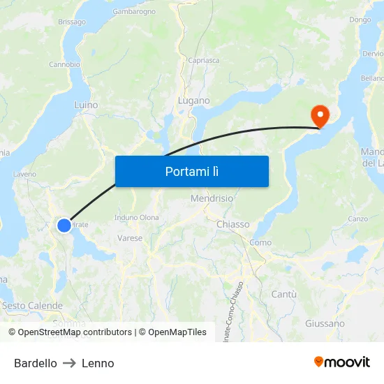 Bardello to Lenno map