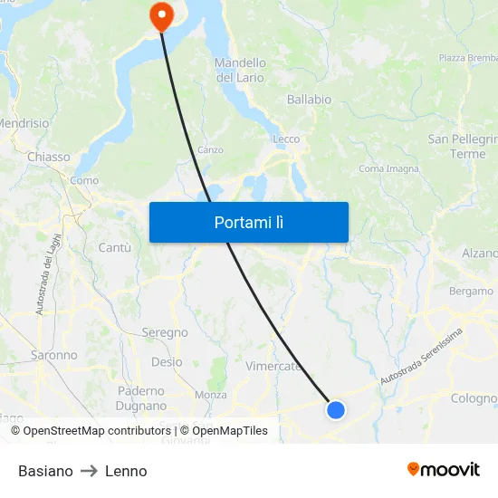 Basiano to Lenno map