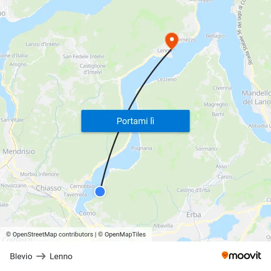 Blevio to Lenno map
