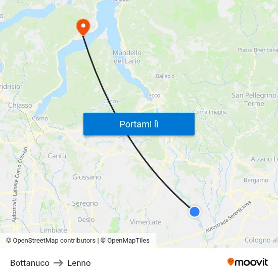 Bottanuco to Lenno map
