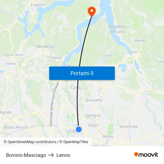 Bovisio-Masciago to Lenno map