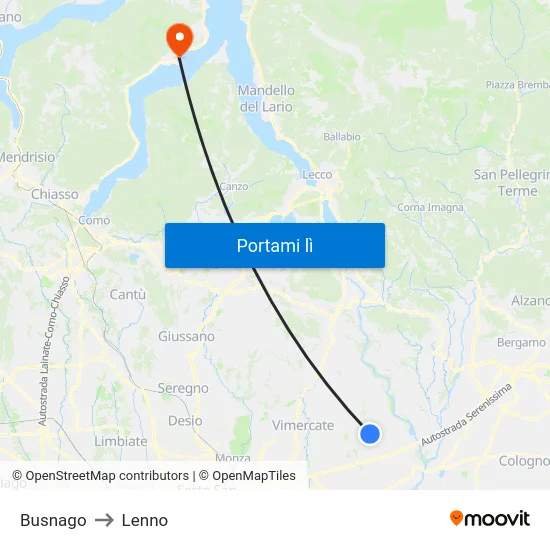 Busnago to Lenno map
