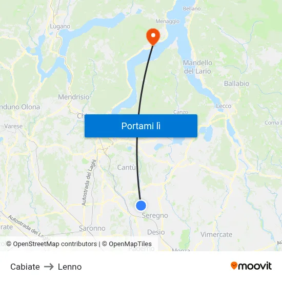 Cabiate to Lenno map