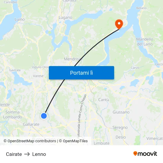 Cairate to Lenno map