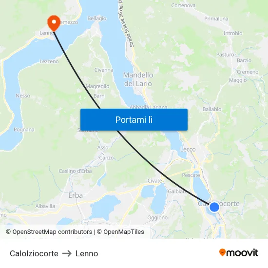 Calolziocorte to Lenno map