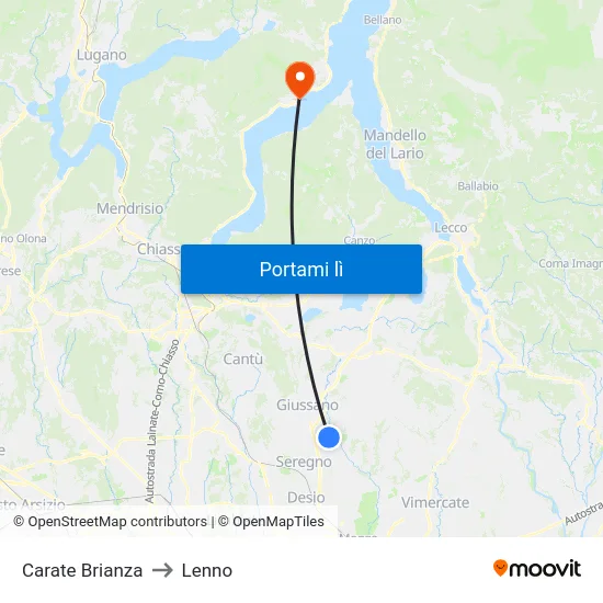 Carate Brianza to Lenno map