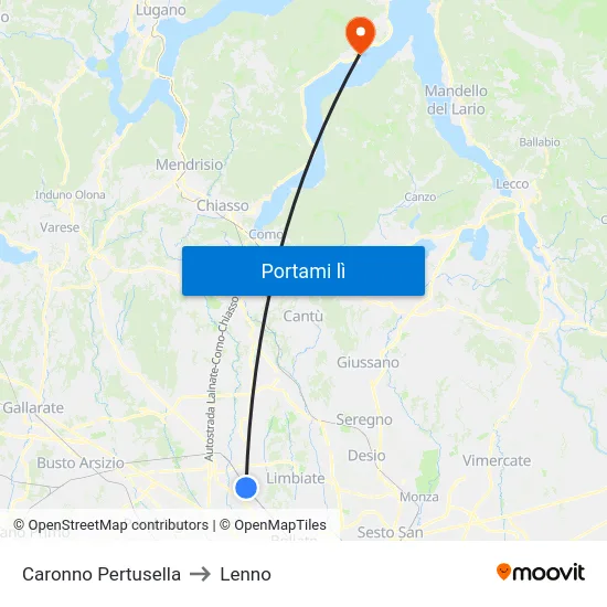 Caronno Pertusella to Lenno map