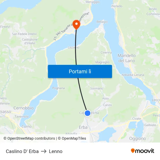 Caslino D' Erba to Lenno map