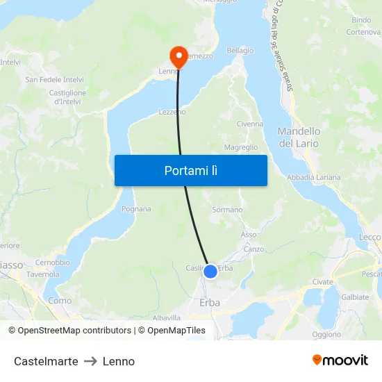 Castelmarte to Lenno map