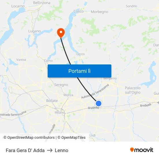 Fara Gera D' Adda to Lenno map