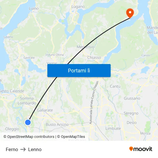 Ferno to Lenno map