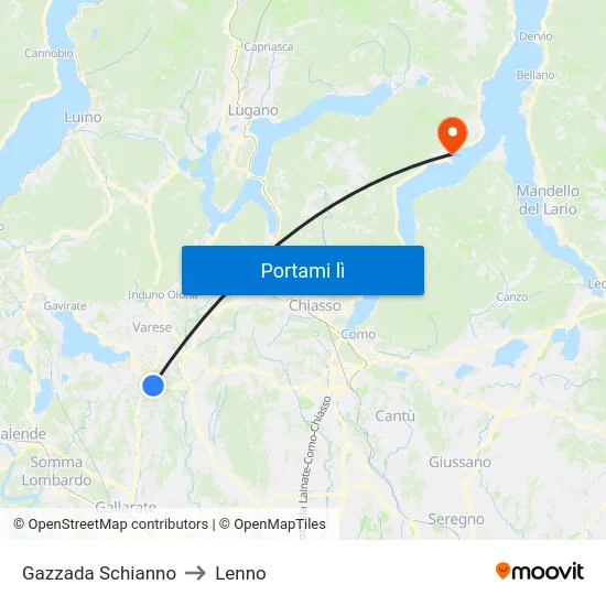 Gazzada Schianno to Lenno map