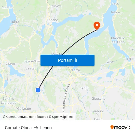 Gornate-Olona to Lenno map