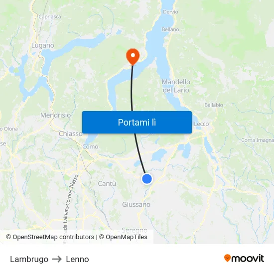 Lambrugo to Lenno map