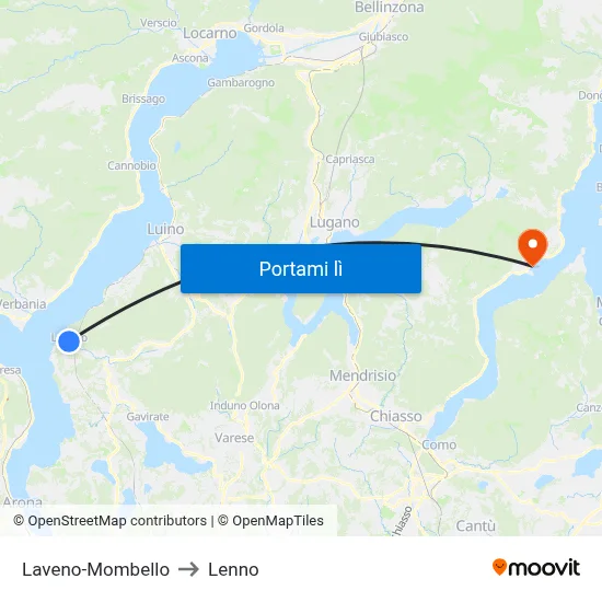 Laveno-Mombello to Lenno map