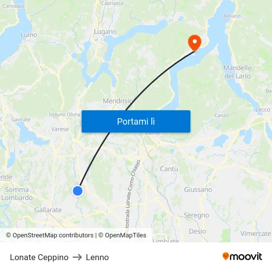 Lonate Ceppino to Lenno map