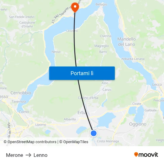 Merone to Lenno map