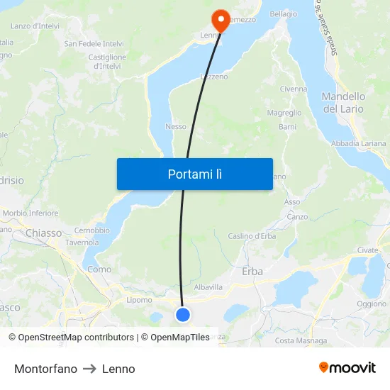 Montorfano to Lenno map
