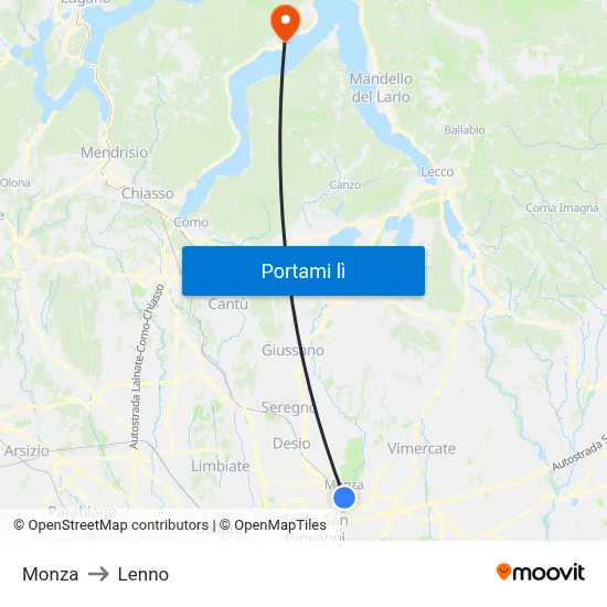 Monza to Lenno map