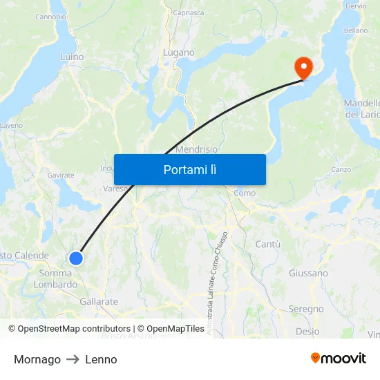 Mornago to Lenno map