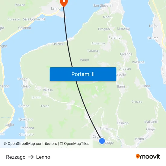 Rezzago to Lenno map