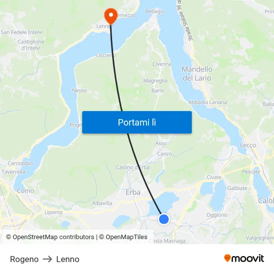 Rogeno to Lenno map