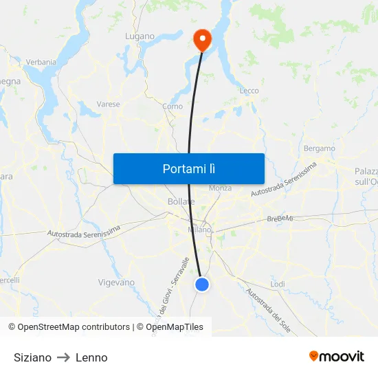 Siziano to Lenno map