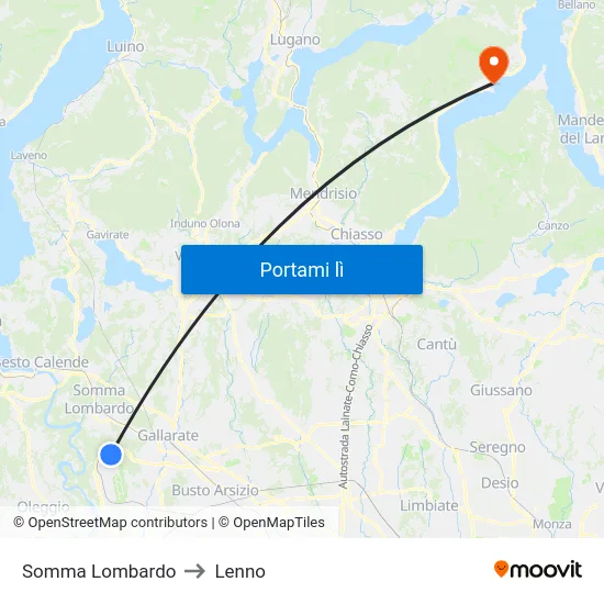 Somma Lombardo to Lenno map