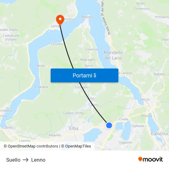 Suello to Lenno map