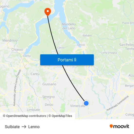 Sulbiate to Lenno map