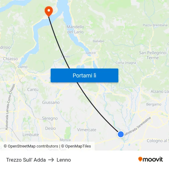 Trezzo Sull' Adda to Lenno map