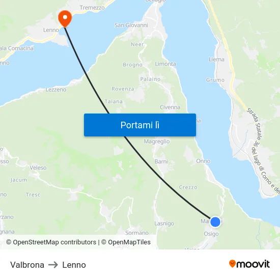 Valbrona to Lenno map