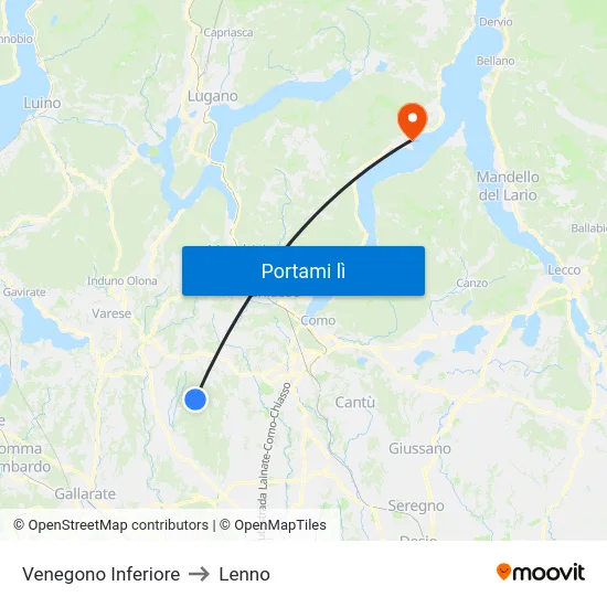 Venegono Inferiore to Lenno map