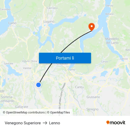 Venegono Superiore to Lenno map