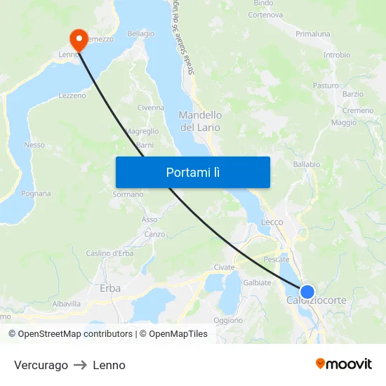 Vercurago to Lenno map